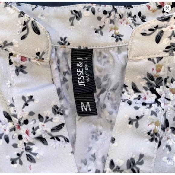 Jesse and J Maternity Blouse Grey Floral Stretch Ruched Pullover Top‎ M - Picture 6 of 8